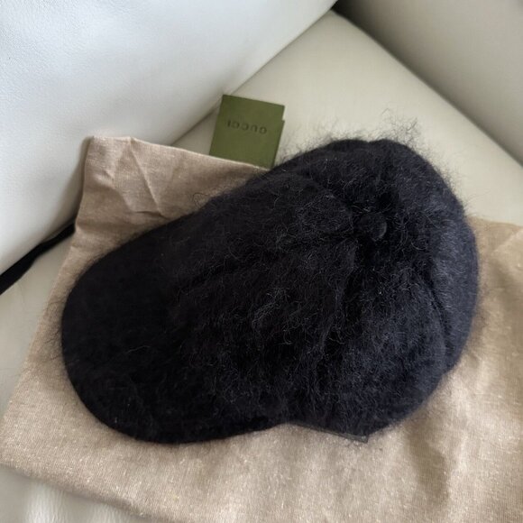 NWT GUCCI MOHAIR-BLEND BASEBALL CAP SZ M BLACK 100% Authentic - Picture 6 of 8